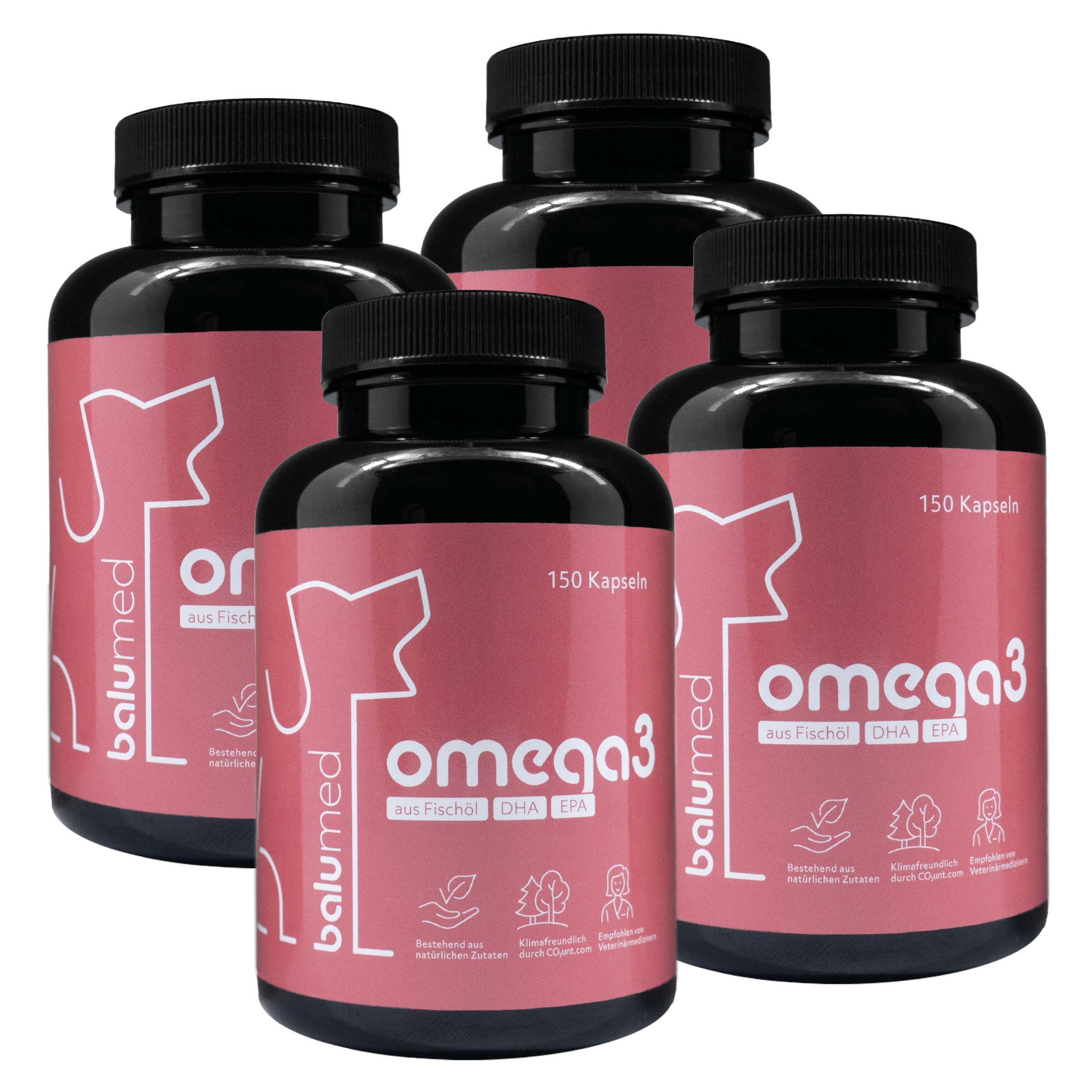 balumed® Omega 3 Kapseln für Hunde – 150 Kapseln à 1.000 mg – hochdosiert – Für Gehirn, Haut & Herz – Anti-Aging – 30 % DHA & EPA